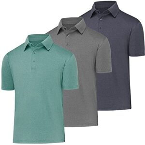 balennz golf polos for men quick-dry athletic mens golf shirts short sleeve summer casual moisture wicking golf polo shirts for men 3 pack dark grey, light green, navy x-large