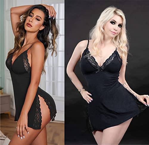 Avidlove Women Sexy Chemise Dress Modal Nightgown Soft Sleepwear Babydoll Lingerie for Women Black S