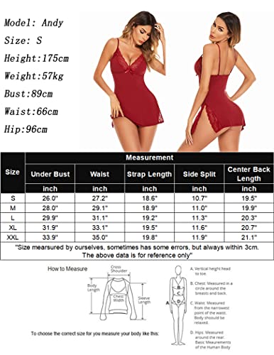 Avidlove Women's Sleepwear Sexy Nightgown for Women Nighty Lingerie Sleepwear Nightwear Wine Red S