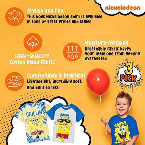 Nickelodeon Spongebob or Rugrats 3 Pack Boy's Graphic Tees, Cute Short Sleeve T-Shirts for Boys Pack of 22