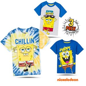 Nickelodeon Spongebob or Rugrats 3 Pack Boy's Graphic Tees, Cute Short Sleeve T-Shirts for Boys Pack of 22