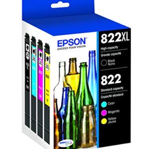 Epson T822 DURABrite Ultra -Ink Standard Capacity Black & Color & T822 DURABrite Ultra Ink High Capacity Black & Standard Color Cartridge Combo Pack (T822XL-BCS)