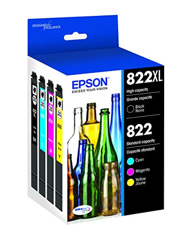 Epson T822 DURABrite Ultra -Ink Standard Capacity Black & Color & T822 DURABrite Ultra Ink High Capacity Black & Standard Color Cartridge Combo Pack (T822XL-BCS)