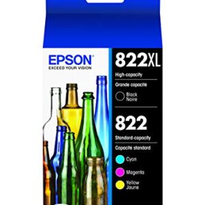 Epson T822 DURABrite Ultra -Ink Standard Capacity Black & Color & T822 DURABrite Ultra Ink High Capacity Black & Standard Color Cartridge Combo Pack (T822XL-BCS)