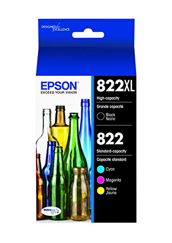 Epson T822 DURABrite Ultra -Ink Standard Capacity Black & Color & T822 DURABrite Ultra Ink High Capacity Black & Standard Color Cartridge Combo Pack (T822XL-BCS)