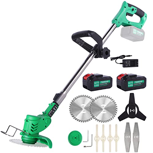 Cordless Brush Cutter Weed Eater with 9Blades,Electric Weed Wacker Battery Brush Cutter Battery Powered with 2Pcs 36TV4Ah Battery,Battery Stringless Weed Wacker for Lawn,Yard,Garden,Lightweight