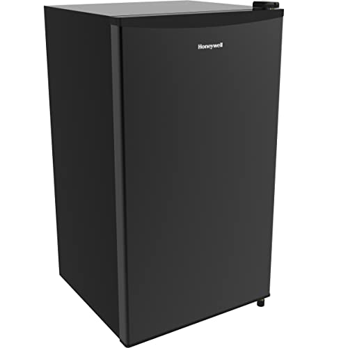 Honeywell Compact Refrigerator 3.3 Cu Ft Mini Fridge with Freezer, Single Door, Low noise, Removable Shelves, for Bedroom, Office, Dorm with Adjustable Temperature Settings, Black