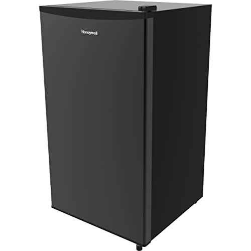 Honeywell Compact Refrigerator 3.3 Cu Ft Mini Fridge with Freezer, Single Door, Low noise, Removable Shelves, for Bedroom, Office, Dorm with Adjustable Temperature Settings, Black