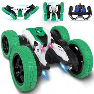 diuerma rc stunt car, double-sided rotation 360° flips, 4wd electric remote control car, indoor outdoor car toy for boys girls 4 5 6 7 8 9 10 11 12+ year old birthday gifts (green)