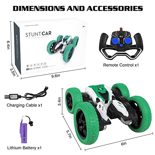 Diuerma RC Stunt Car, Double-Sided Rotation 360° Flips, 4WD Electric Remote Control Car, Indoor Outdoor Car Toy for Boys Girls 4 5 6 7 8 9 10 11 12+ Year Old Birthday Gifts (Green)