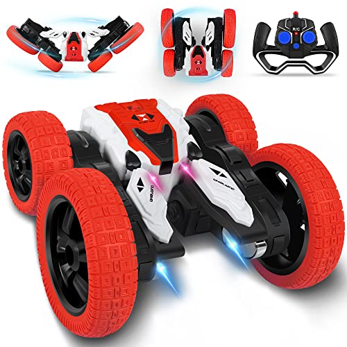 Diuerma RC Stunt Car, Double-Sided Rotation 360° Flips, 4WD Electric Remote Control Car, Indoor Outdoor Car Toy for Boys Girls 4 5 6 7 8 9 10 11 12+ Year Old Birthday Gifts (Red)