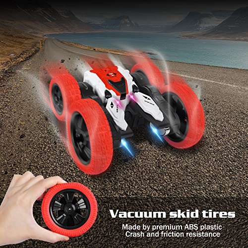 Diuerma RC Stunt Car, Double-Sided Rotation 360° Flips, 4WD Electric Remote Control Car, Indoor Outdoor Car Toy for Boys Girls 4 5 6 7 8 9 10 11 12+ Year Old Birthday Gifts (Red)