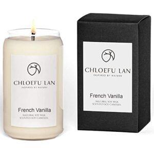 chloefu lan french vanilla scented candles, decorative candles for home, 11.3 oz, up to 72 hours burn, natural soy aromatherapy candles, luxury candles large jar candles for holiday gift.