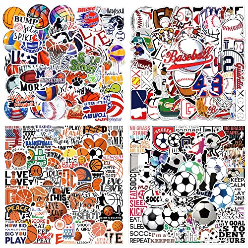 200PCS Sports Stickers Ball Stickers Basketball Baseball Volleyball Soccer Stickers Kids Teens Waterproof Vinyl Stickers for Water Bottles Wall Scrapbooking Laptop Sport Theme Decorations