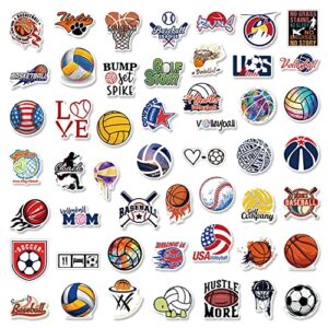 200PCS Sports Stickers Ball Stickers Basketball Baseball Volleyball Soccer Stickers Kids Teens Waterproof Vinyl Stickers for Water Bottles Wall Scrapbooking Laptop Sport Theme Decorations