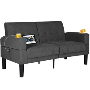 aileekiss 56" w loveseat sofa upholstered love seat sofas with 2 usb and removable armrests modern fabric couches for living room, apartment, small space (2-seat, dark grey)