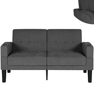 AILEEKISS 56" W Loveseat Sofa Upholstered Love Seat Sofas with 2 USB and Removable Armrests Modern Fabric Couches for Living Room, Apartment, Small Space (2-Seat, Dark Grey)