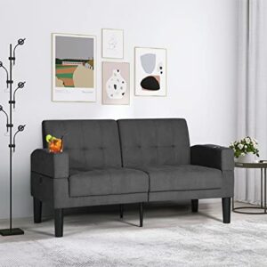 AILEEKISS 56" W Loveseat Sofa Upholstered Love Seat Sofas with 2 USB and Removable Armrests Modern Fabric Couches for Living Room, Apartment, Small Space (2-Seat, Dark Grey)