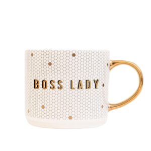 sweet water decor tile coffee mugs | novelty coffee mugs | 17oz gold handle coffee cup | microwave & dishwasher safe | cute coffee mug | birthday gift (boss lady)