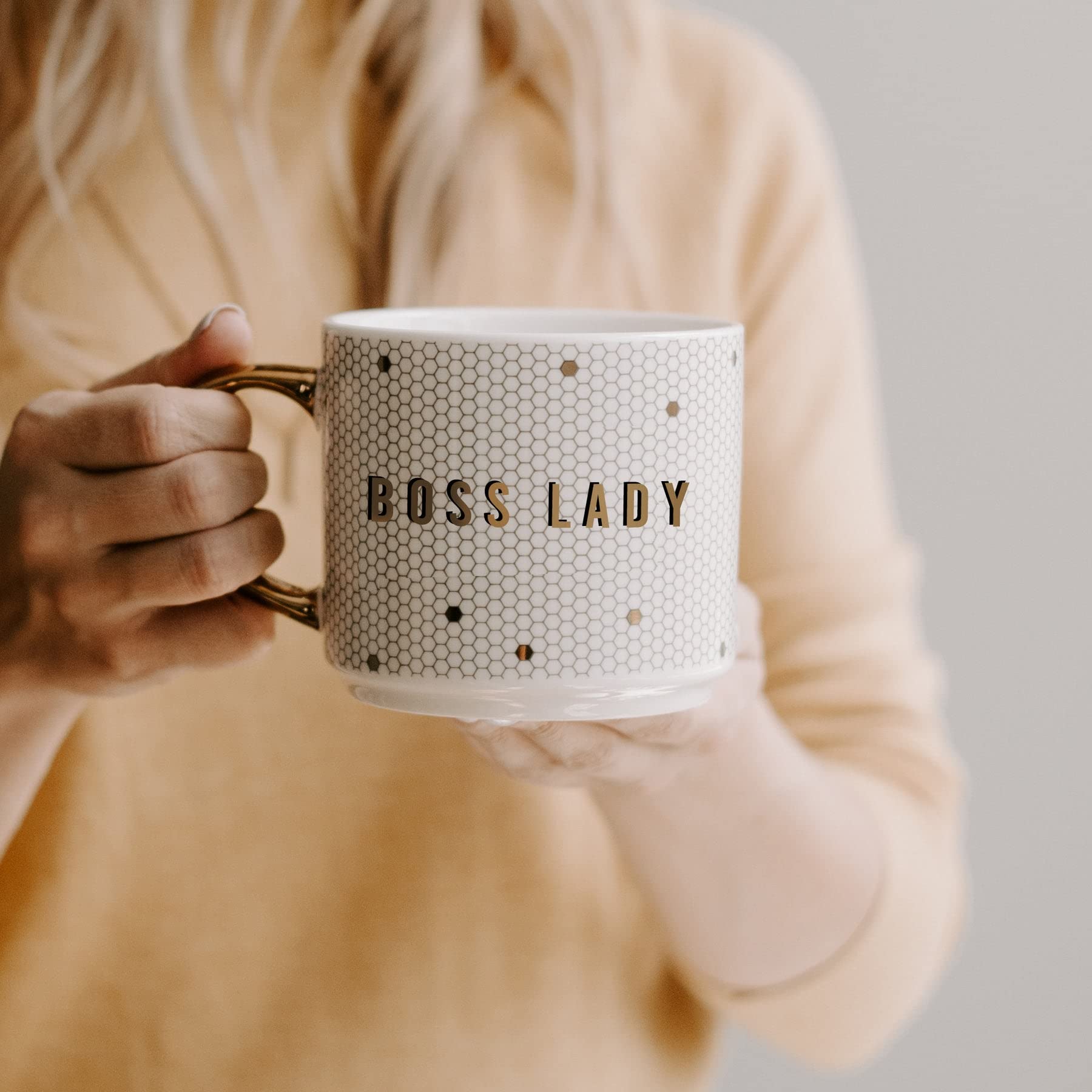 Sweet Water Decor Tile Coffee Mugs | Novelty Coffee Mugs | 17oz Gold Handle Coffee Cup | Microwave & Dishwasher Safe | Cute Coffee Mug | Birthday Gift (Boss Lady)