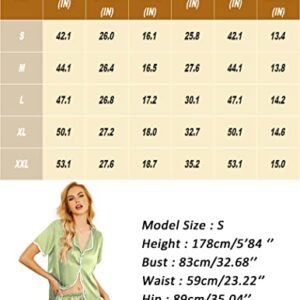 eshion Satin Pajamas for Teen Girls Satin Pajama Shorts Set Notch Collar Pjs Summer Silk Loungewear (Aqua Green,L)