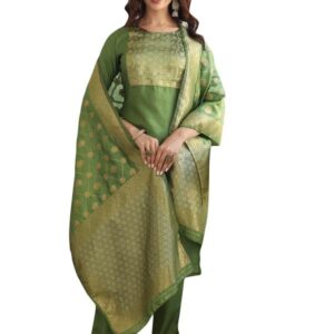 Vaamsi Women's Poly Silk Solid Kurta Pant and Dupatta Set (PKSKD1109_3XL_Green)