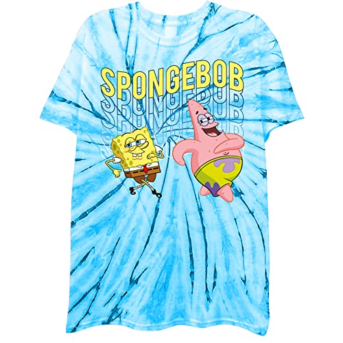 Mens Spongebob Squarepants Classic Shirt - Spongebob, Patrick & Krusty Krab Tie Dye T-Shirt (Blue Dye, X-Large)