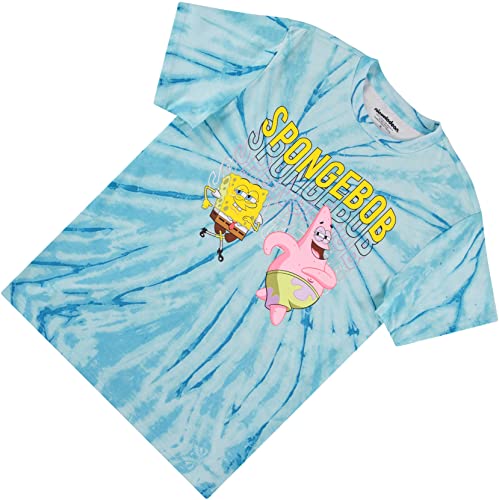 Mens Spongebob Squarepants Classic Shirt - Spongebob, Patrick & Krusty Krab Tie Dye T-Shirt (Blue Dye, Small)