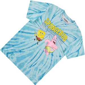 Mens Spongebob Squarepants Classic Shirt - Spongebob, Patrick & Krusty Krab Tie Dye T-Shirt (Blue Dye, Large)