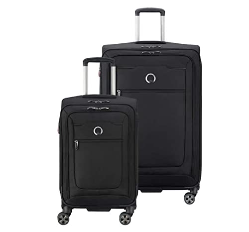 DELSEY Paris Softside Expandable Luggage with Spinner Wheels, Black. Large and Carry-On.