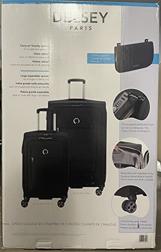 DELSEY Paris Softside Expandable Luggage with Spinner Wheels, Black. Large and Carry-On.