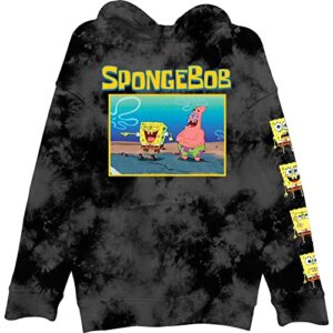 mens spongebob squarepants classic hoodie - spongebob, patrick & krusty krab tie dye hoodie sweatshirt (black dye, large)