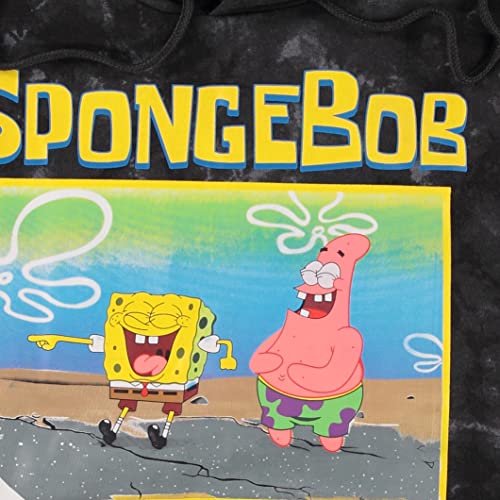 Mens Spongebob Squarepants Classic Hoodie - Spongebob, Patrick & Krusty Krab Tie Dye Hoodie Sweatshirt (Black Dye, Large)