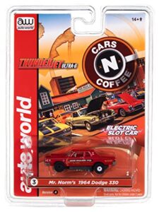 auto world thunderjet cars n coffee 1964 dodge 330 (red) ho scale slot car