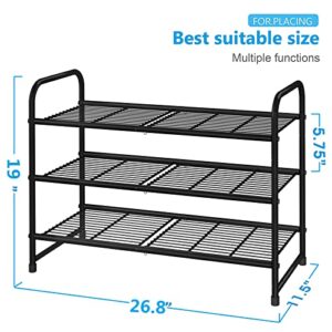 Simple Trending 3-Tier Stackable Shoe Rack, Expandable & Adjustable Shoe Shelf Storage Organizer, Wire Grid, Black