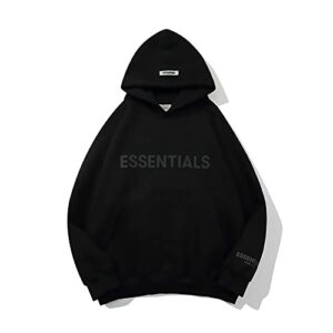 fear of god essentials unisex hoodie hip hop couples sweatshirt pullover printed graphic sportswear tracksuit sweater kangaroo pocket medium black