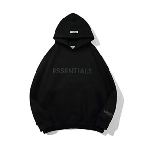 fear of god essentials unisex hoodie hip hop couples sweatshirt pullover printed graphic sportswear tracksuit sweater kangaroo pocket small black