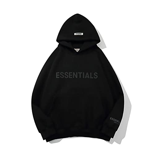 FEAR OF GOD ESSENTIALS Unisex Hoodie Hip Hop Couples Sweatshirt Pullover Printed Graphic Sportswear Tracksuit Sweater Kangaroo Pocket Small Black