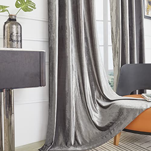 BULBUL Silver Grey Curtains 84 inch Length- Living Room Velvet Blackout Window Drapes Thermal Insulated Room Darkening Decor Grommet Curtains for Bedroom Set of 2 Panels