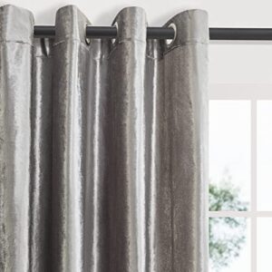 BULBUL Silver Grey Curtains 84 inch Length- Living Room Velvet Blackout Window Drapes Thermal Insulated Room Darkening Decor Grommet Curtains for Bedroom Set of 2 Panels