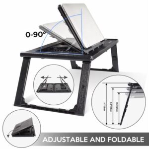 Allinside Foldable Laptop Desk, Adjustable Laptop Desk Bed Tray Tablet, Portable iPad Table with Cooling Fans Built-in 10000mAh Rechargeable Power Bank and USB LED Light for Working, Reading - Black