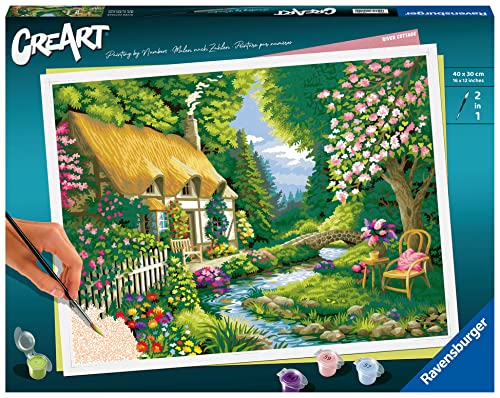 Ravensburger CreArt River Cottage Paint by Numbers Kit for Adults - Painting Arts and Crafts for Ages 14 and Up