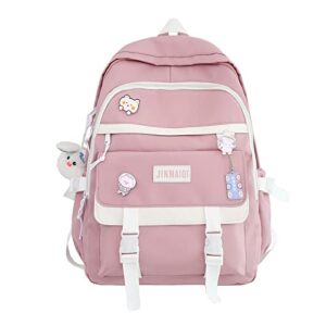 meokim kawaii backpack with cute pin accessories plush pendant student bag large capacity waterproof travel backpack(pink)