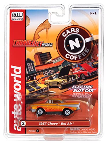 Auto World Thunderjet Cars N Coffee 1957 Chevrolet Bel Air (Orange) HO Scale Slot Car