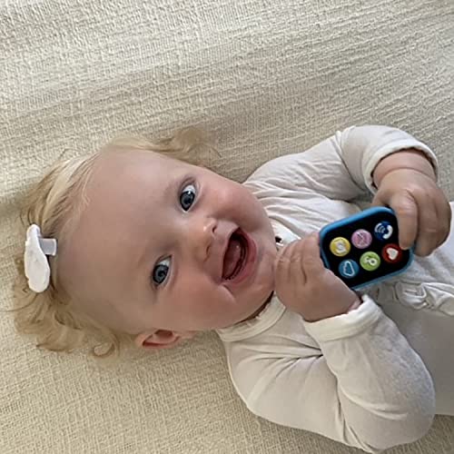 Silli Chews Silicone Baby Smart Watch Wrist Teether for Teething Relief | Hand Teethers for Babies Infants and Toddlers | Kids Teething Ring Toys Pretend Play Phone Baby Teether Blue Silly Chew Toy