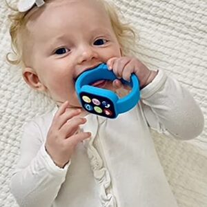 Silli Chews Silicone Baby Smart Watch Wrist Teether for Teething Relief | Hand Teethers for Babies Infants and Toddlers | Kids Teething Ring Toys Pretend Play Phone Baby Teether Blue Silly Chew Toy