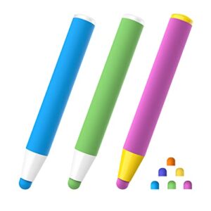stylushome kids stylus pens for touch screens with 6 extra tips, crayon stylus pen for iphone ipad air mini pro, kids edition tablet, dragon touch, android tablet - blue pink green (3 pack)