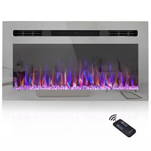 ooiior 31 inch electric fireplace with remote control, recessed and wall mounted ultra-thin fireplace heater and linear fireplace, with timer, adjustable flame color, 750/1500w