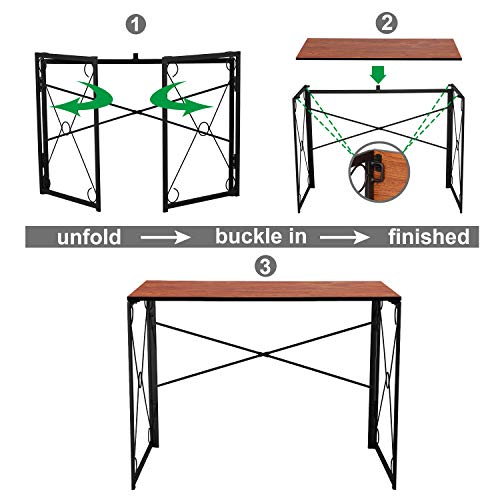 VECELO Folding Computer Desk 39.4'', Simple Laptop Table Home Office Workstation for Reading Writing, No Assembly Needed, Small Space, Brown