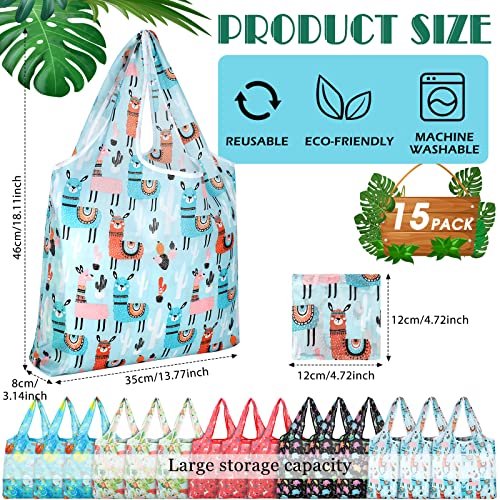 15 Pack Reusable Grocery Bags 50LBS Foldable Grocery Shopping Bags Nylon Tote Washable Bag with Handles Large Waterproof Tote()